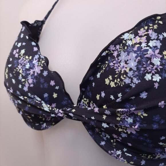 LA VIE EN ROSE Ditsy Splash 2pc Bikini Swimsuit Ruffled Underwire Halter Lace Up - Picture 6 of 16